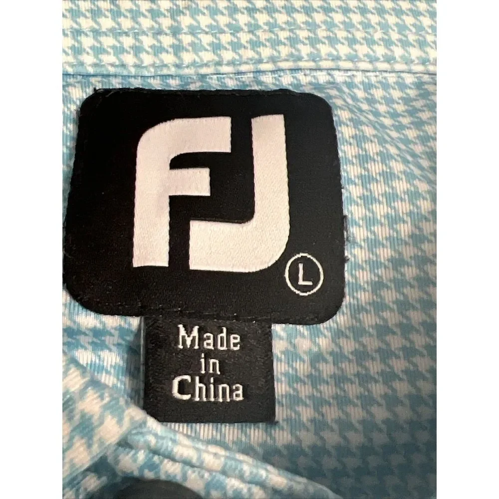 FootJoy Golf Polo Shirt Mens Large Stonebriar Blue Houndstooth‎ Performance